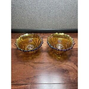 Amber Carnival Glass Taper Candle Holder Bowl 2.5 X 4.5 Vintage Glass Set